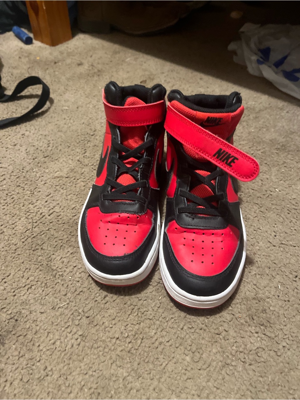 Nike Kids High-Top Sneakers in Red and Black with Hook-and-Loop Strap